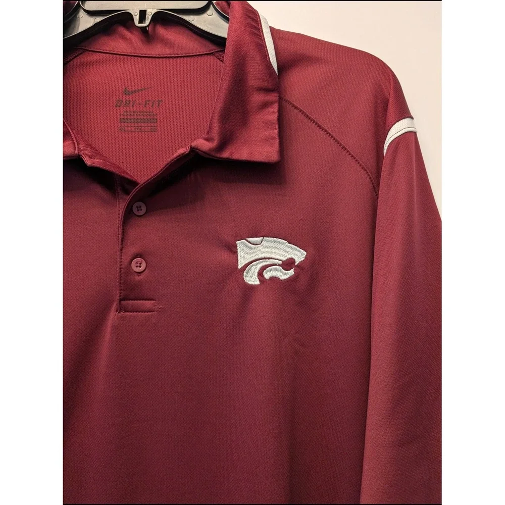 Nike Mens Kansas State Wildcats Dri-FIT Polo Shirt Maroon XXL NCAA Powercat Logo